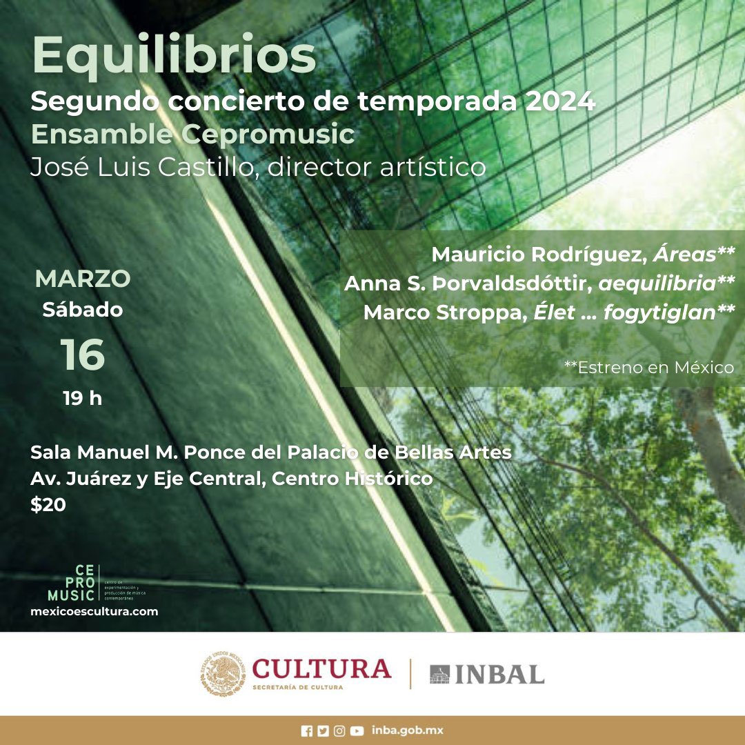 Didn’t know about this one, so has just been added to the performance calendar - the Mexican premiere of Aequilibria tomorrow in Mexico City, performed by @CEPROMUSIC, conducted by José Luis Castillo