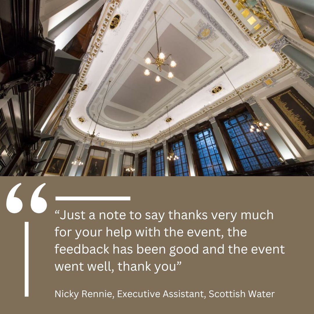 Thanks to @scottish_water for this great feedback about their event at the Merchants House. If you're looking for a city centre venue look no further- our smallest room fits 4 people, whilst our Grand Hall has capacity for up to 200: buff.ly/3UWMwVt #venuehire