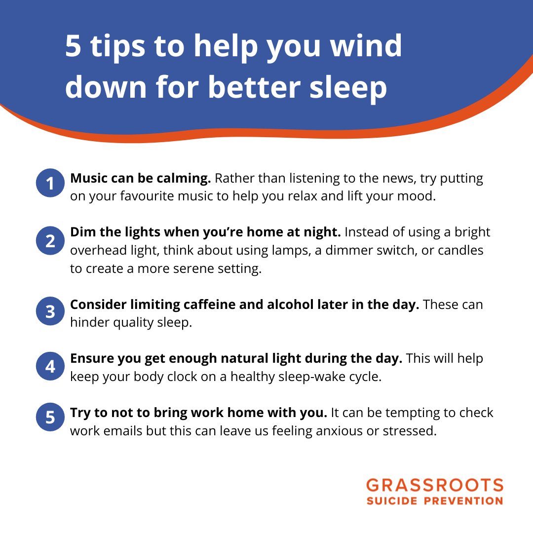GrassrootsSP's tweet image. Sleep and mental health are closely connected.

Here are five small changes to help create a calming environment and ease the transition from daytime to night. We want to hear from you - what are your top tips for getting a restful night's sleep?😴 💤

#WorldSleepDay