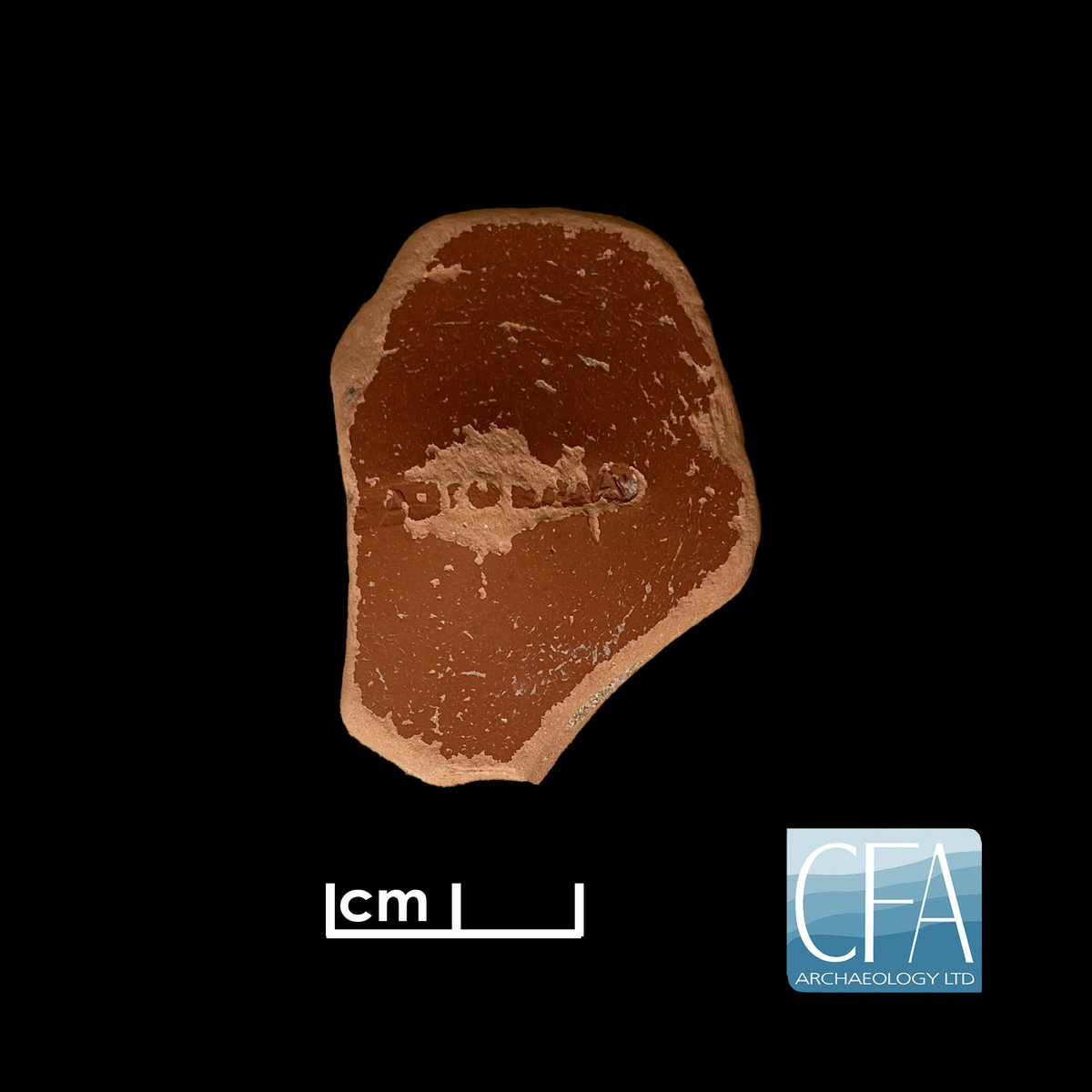 cfa_archaeology's tweet photo. Salve, friends, & happy #FindsFriday! Here’s a lovely sherd of #Roman #Samian ware pottery for you from #NorthYorkshire – with a maker’s mark stamp! The stamp says ‘CARIMA’, for the potter Carus iv, whose kiln was in Lezoux, Gaul and operated from AD 155-190. #RomanTwitter https://t.co/z1EfFZe4bQ