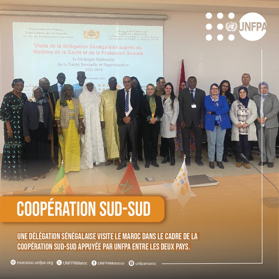 La coopération Sud-Sud est l'un des six facteurs d’accélération pour atteindre les résultat transformateurs de @UNFPA Au #Maroc, l'année 2023 a été marquée par la visite d'une délégation sénégalaise pour l'échange des bonnes pratiques @msps_gov_ma @UNFPASenegal @ONUMaroc