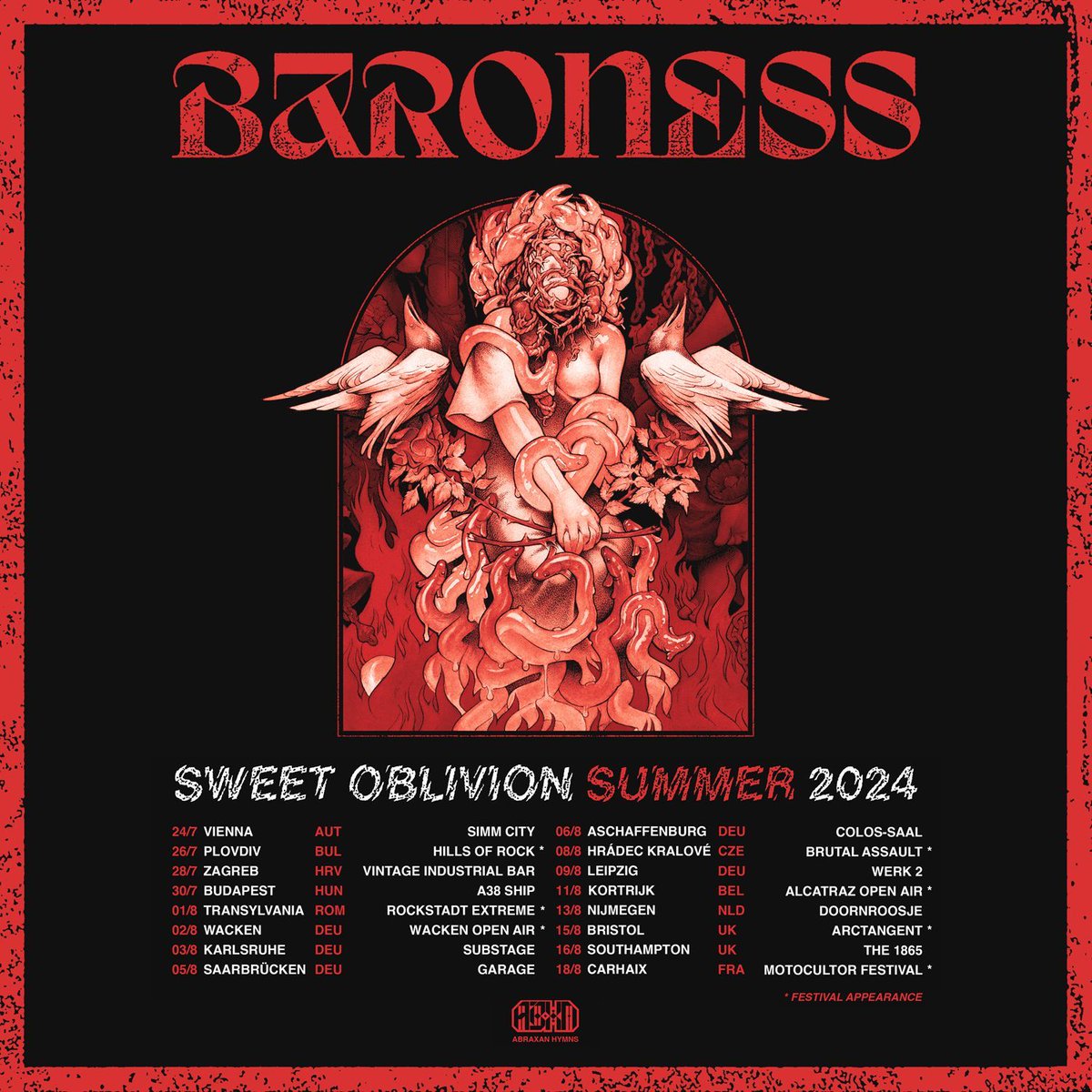 EU/UK! Tickets available now for our Sweet Oblivion Tour! We can’t wait to see you this summer 🔥⛓️ 🎫 yourbaroness.com/tour Let us know where we’ll see you!