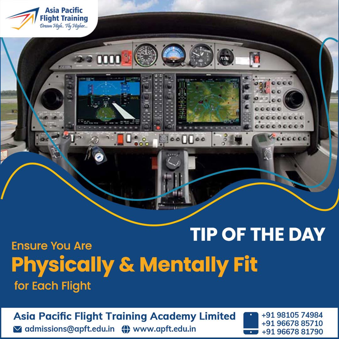📍Tip of the Day Ensure you are Physically & Mentally Fit for Each Flight ✈️ Visit us: apft.edu.in Write to us: admissions@apft.edu.in Contact us: +91 9810574984 | +91 96678 85710 | +91 96678 81790 #aviationdaily #avgeeks