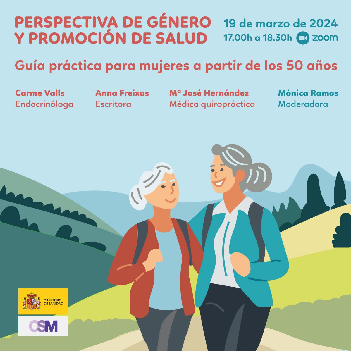 🟣Webinar: PERSPECTIVA DE GÉNERO Y PROMOCIÓN DE SALUD. GUÍA PRÁCTICA PARA MUJERES A PARTIR DE LOS 50 AÑOS.

🗓️martes 19/03 a las 17.00h
Con <a href="/dravallsllobet/">Carme Valls Llobet</a>, endrocrinóloga, @AnnaFreixasF, escritora y geriatra, y Mª José Hernández, médica quiropráctica.
observatoriosaludmujeres.es/trasversalidad…