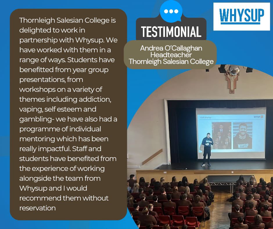 A fantastic testimonial from one of the many schools we partner with. Did you know we offer a number of services across education? If you'd like to know more, drop us a message or contact us at info@whysup.co.uk. #WHYSUP #MentalHealth #Wellbeing #Addiction #habits