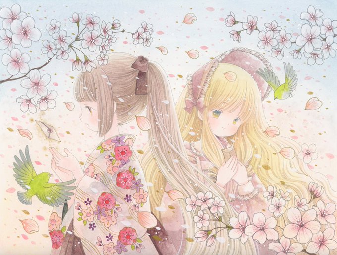 「falling petals ponytail」 illustration images(Latest)