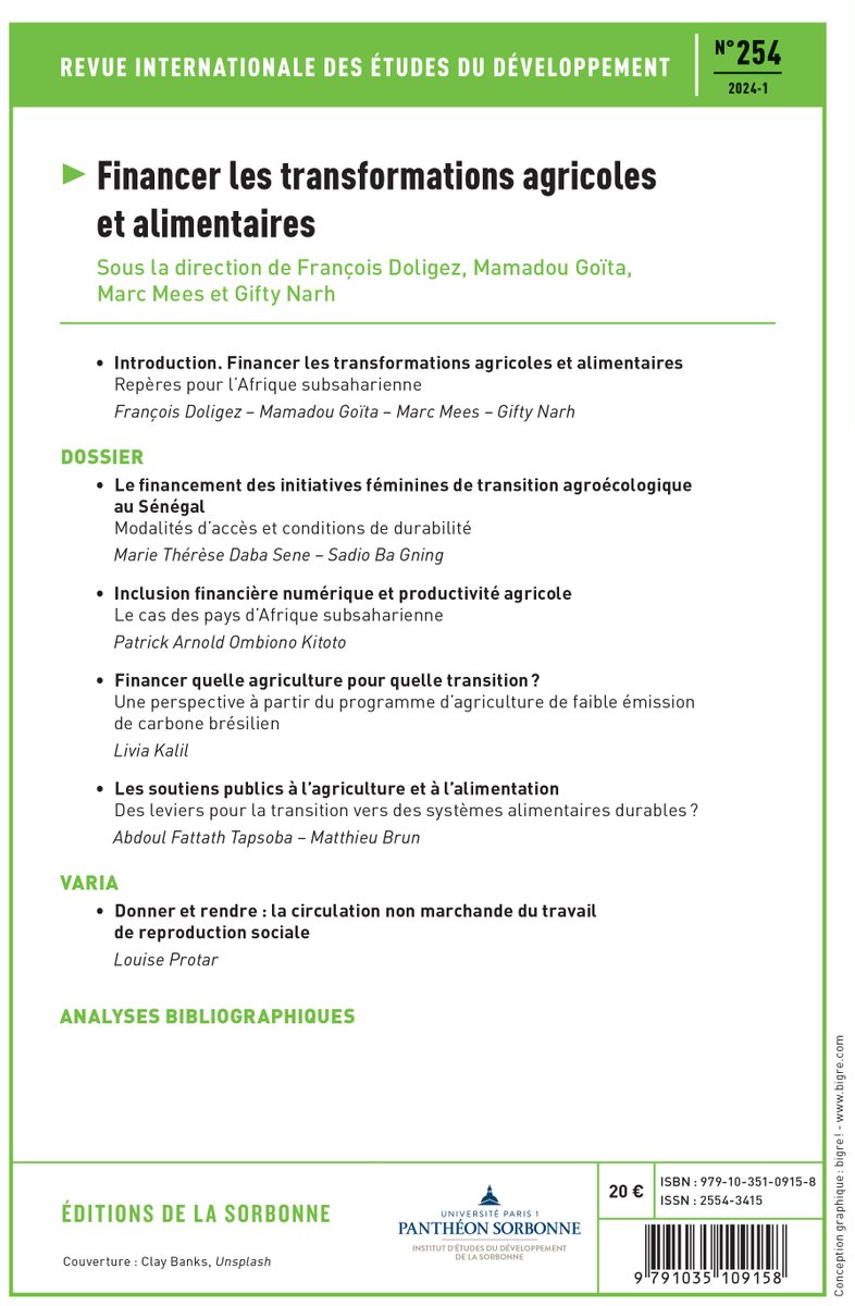 🌽Ce nouveau numéro de <a href="/Revue_RIED/">Revue internationale des études du développement</a> observe, à partir des formes existantes, les besoins de financement en lien avec les nouvelles trajectoires de transformation des systèmes agricoles et alimentaires.
À retrouver en librairie et en ligne: journals.openedition.org/ried/9745 <a href="/OpenEditionActu/">OpenEdition</a>