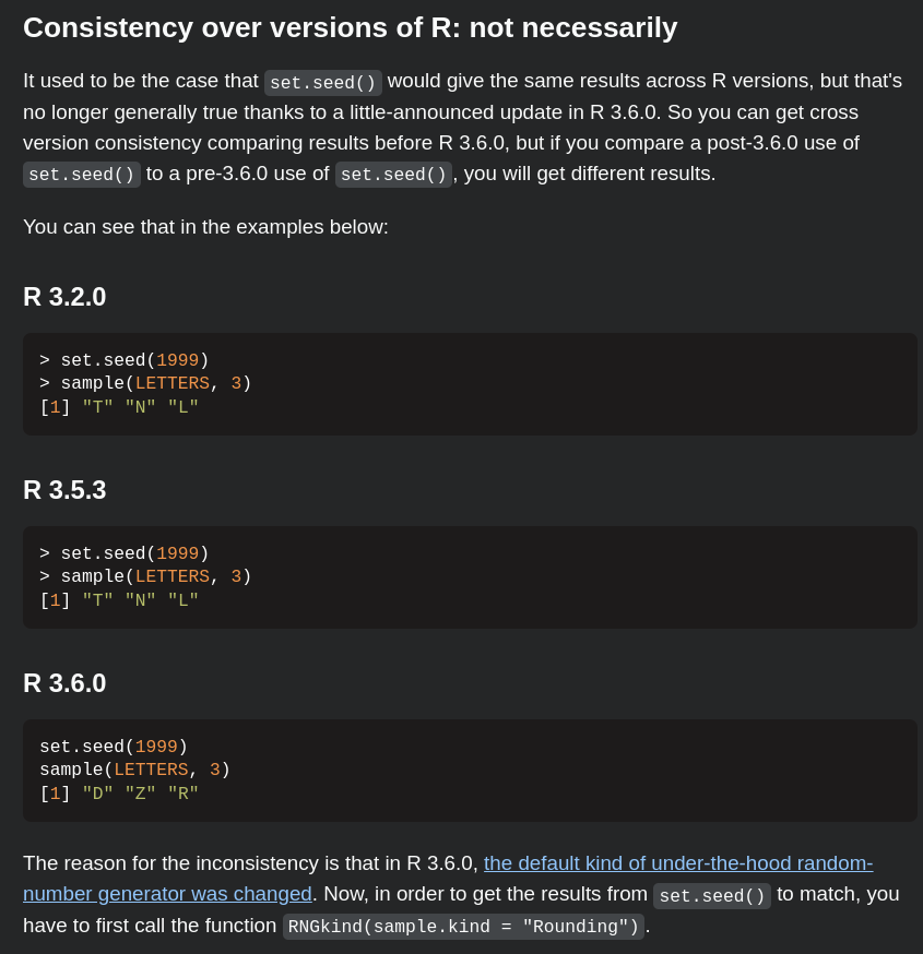 notningyuan's tweet photo. seeded RNGs are not reproducible between different /minor/ versions of R https://t.co/CRZrgqjdNa
