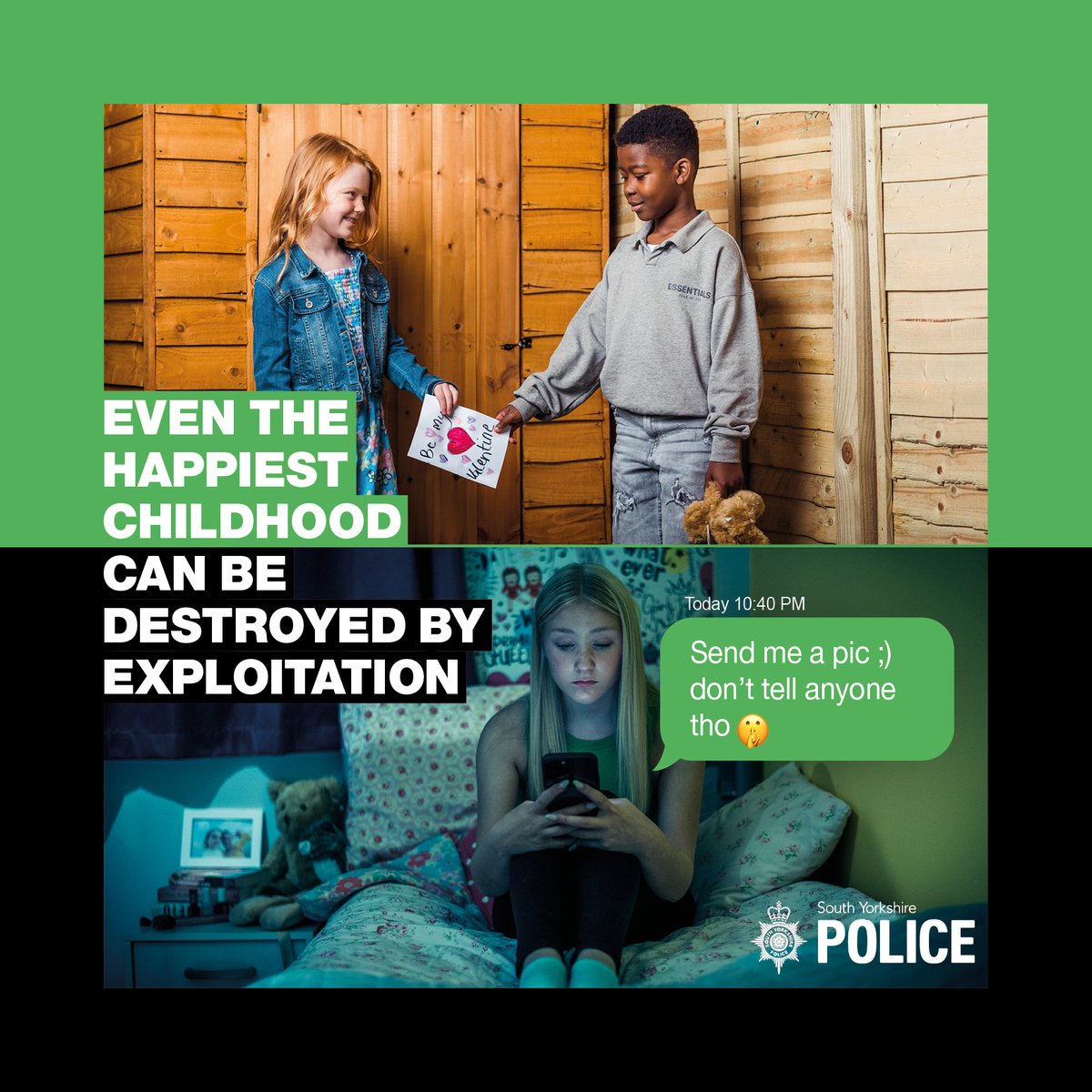 Child Exploitation can happen to anyone regardless of background, community or family - All children are vulnerable due to their age.

For more information visit: southyorks.police.uk/find-out/stop-…