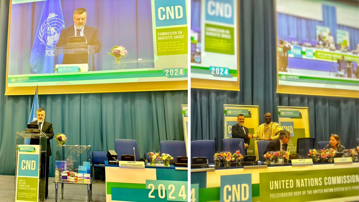 During the High-Level opening at #CND67, @VNGOC chair Matej Košir highlighted the critical role of #NGOs in fighting the world drug problem & presented the 🌍Global #CivilSociety Report on the midterm review with insights from 200+ NGOs🔗bit.ly/4ci8egf