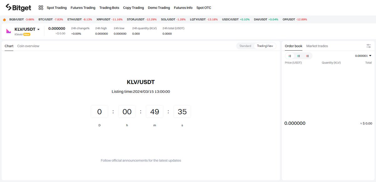 Are you ready #KleverFam?   

Available pair: $KLV/USDT 🚀

✅ Deposits are OPEN NOW! 🙌
✅ Trading starts in less than 50 mins 🔥

👉 bitget.com/spot/KLVUSDT