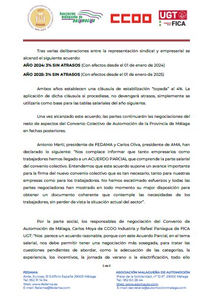 asomauto's tweet photo. La Comisión negociadora del convenio colectivo de automoción de la provincia de #Málaga, ha llegado a acuerdo en materia salarial para los años 2024 y 2025. https://t.co/KJFk237wUj