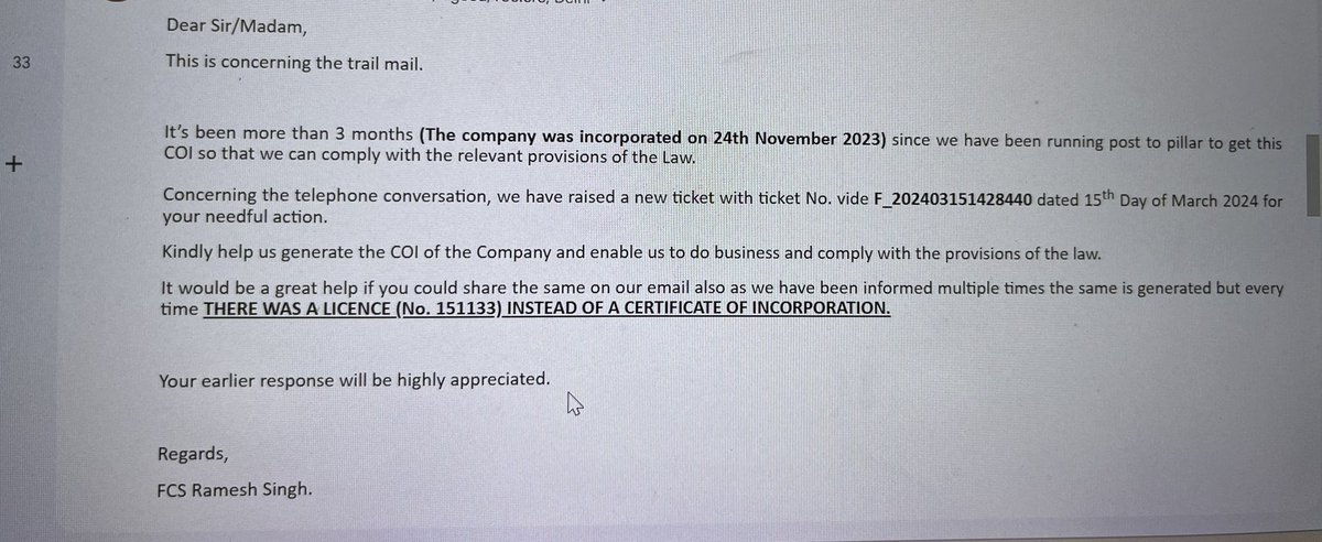 RameshRaj13's tweet image. The Company was incorporated on 24th November, 2023 and the Certificate of Incorporation is yet to be generated and issued.

#MCA 
#V3Errors