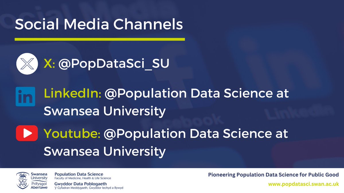 Did you know we're on LinkedIn and YouTube?

Follow our other channels to keep up to date with the latest research, career opportunities and internships at Population Data Science👇

@SwanseaUni @SwanseaMedicine #teamscience #PopulationDataScience #Research #careers #internships