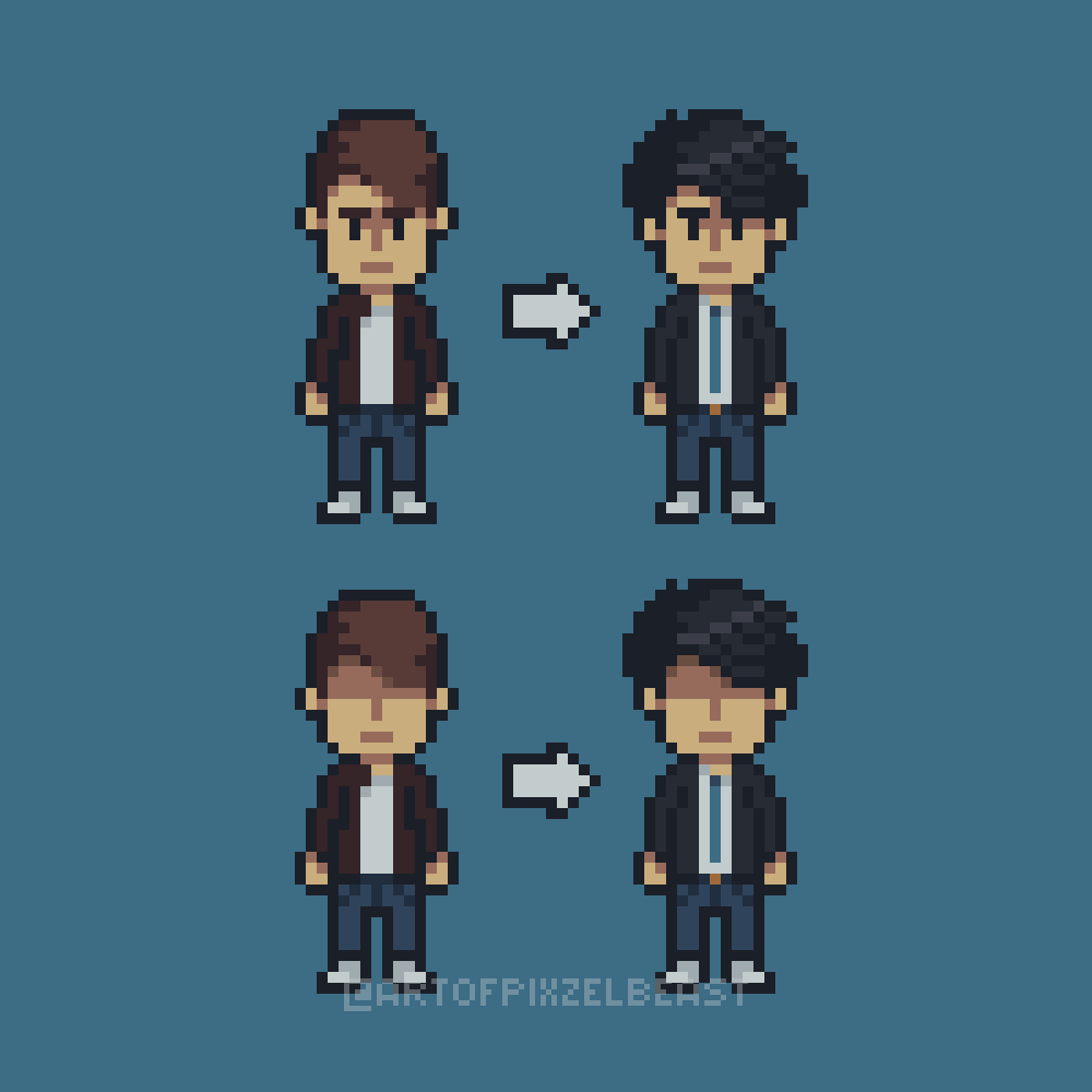 New main character design! 
Still can't decide if it's good with or without the eyes
#pixelart #pixelartist #ドット絵 #indiegamedev #solo_dev