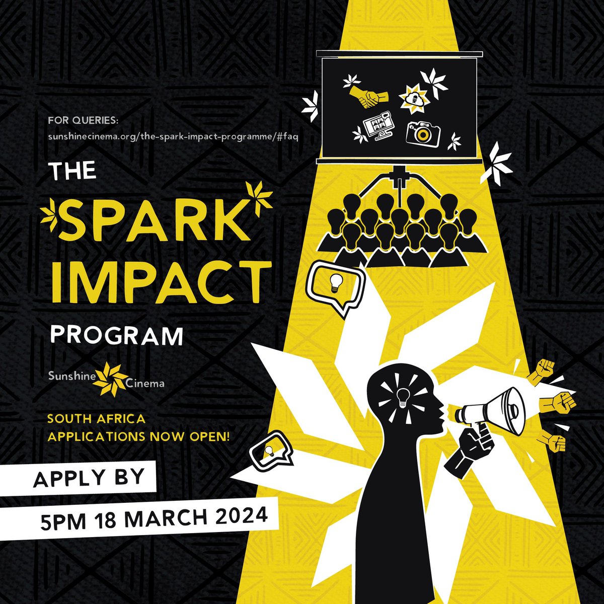If you are passionate and eager to use media as a tool for positive impact, @SunshineCinema invites you to be part of 20 young people (21-34 years old) across South Africa to join the 2024 Spark Impact Programme! . APPLY HERE: forms.gle/ZoFYb9uNkDFCwT…… #OpportunityAlert