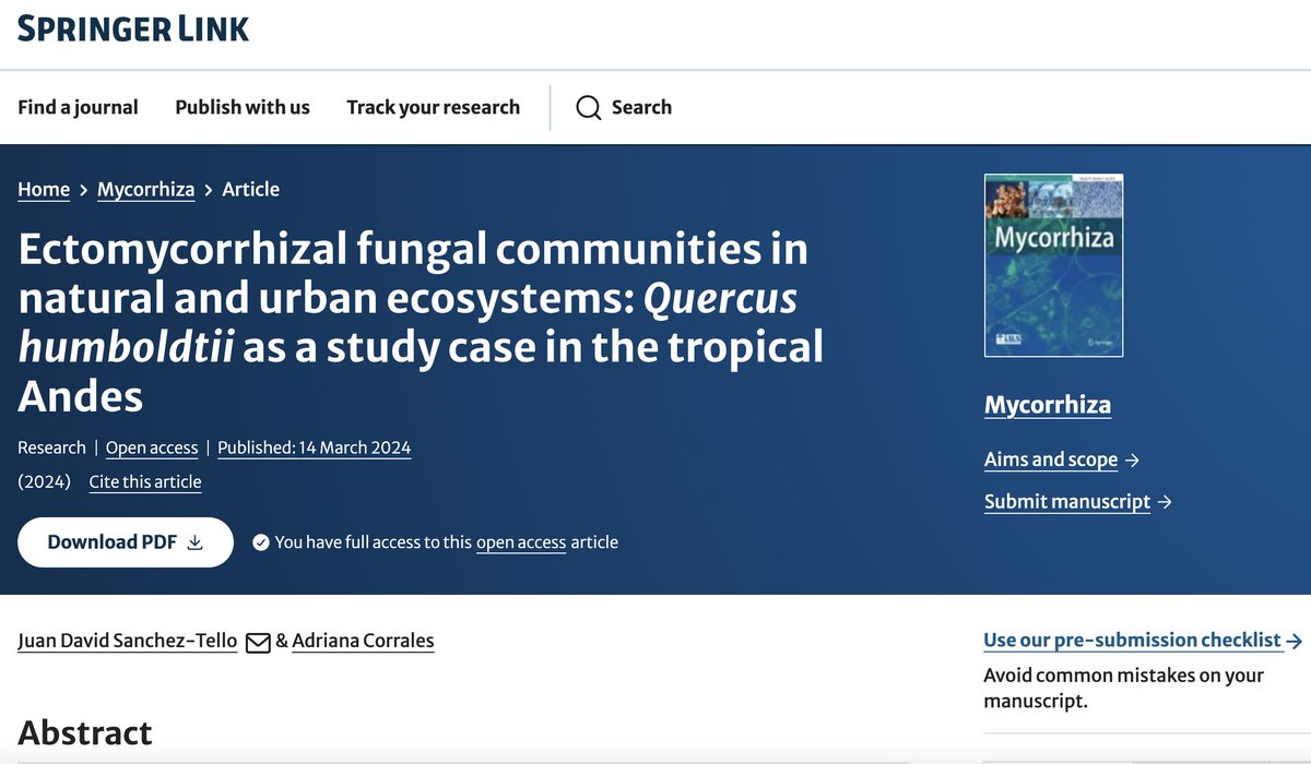 Urban ectomycorrhizal trees can host a high number of EMF in their roots 👍🥳 But Urban pollution could be favoring stress tolerant communities that are completely different from rural sites 👎😖 New from @adri_corrales33 & J.D. Sanchez-Tello bit.ly/3Vm7m4b