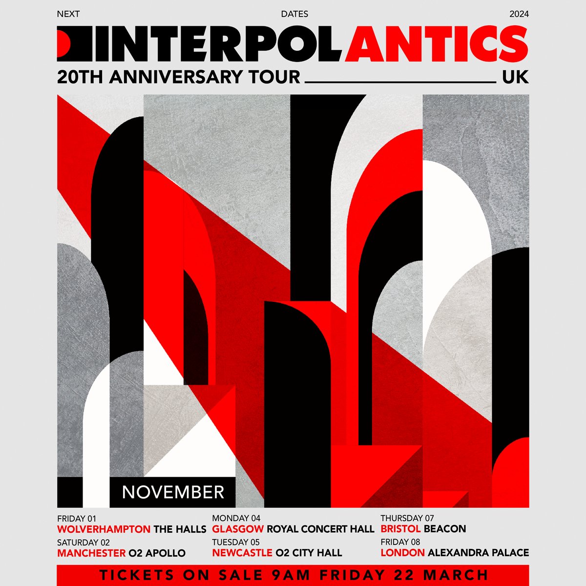 In celebration of the 20th anniversary of Antics, @Interpol have just announced a UK tour where they will play the album in full this November 2024!