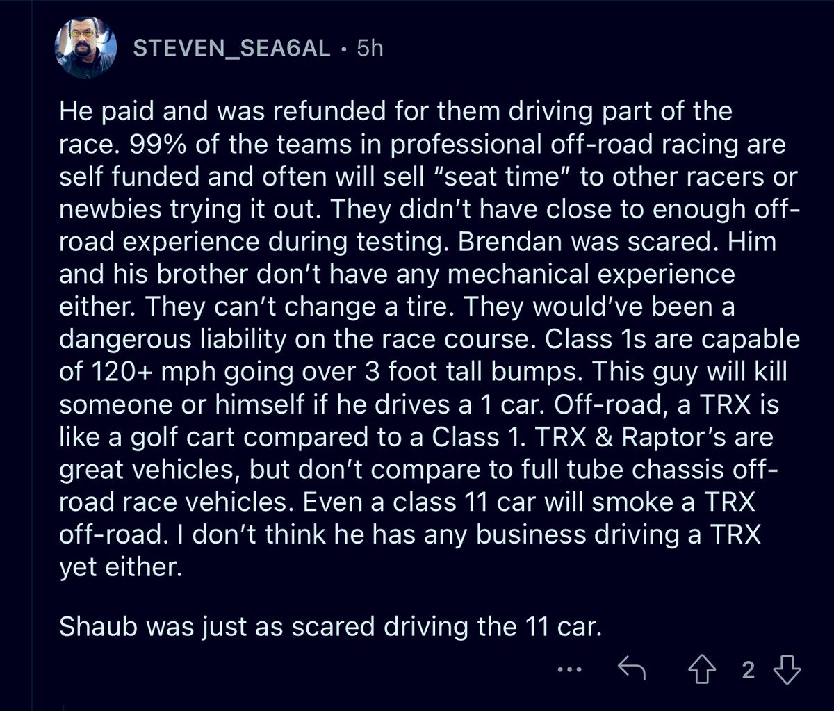 Update #2 on Brendan Schaub racing at the #Mint400

#exposed #oops #liar #LARP #UFC
#cosplayer #MMA #offroad #comedy 
#cloutchaser #grifter #JRE #cosplay
