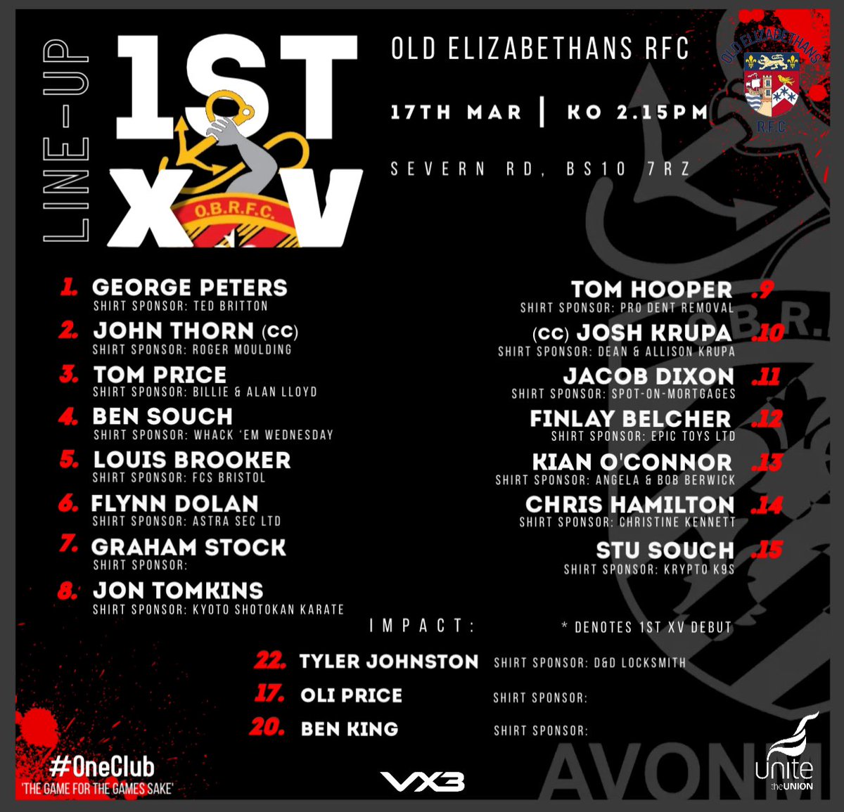 SQUAD ANNOUNCEMENT⤵️ Our 1st XV Squad to travel to @OldEsRFC 2nd XV squad tbc Vs @BroadplainRFC 2’s @swsportsnews @GRFUrugby