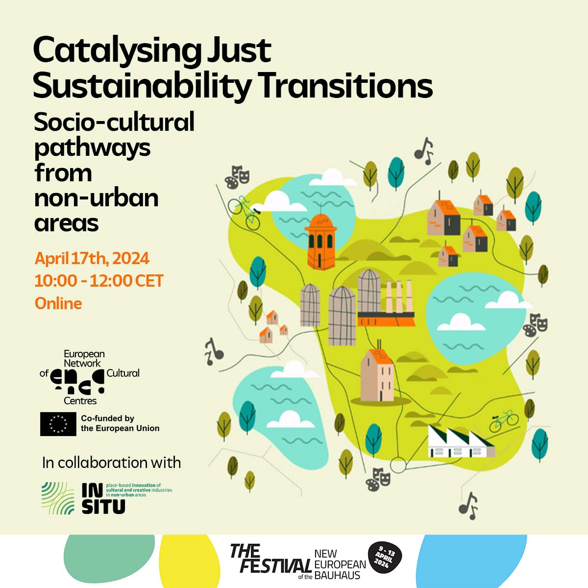 INSITU_Culture's tweet image. 📣 IN SITU invites you to the online event "What roles can socio-culture play in catalysing just #transitions towards a more #sustainable future for #nonurban areas?" within the #NewEuropeanBauhausFestival  

📅April 17th, 10h00-12h00 CET 

✍Register at: shorturl.at/enpw4