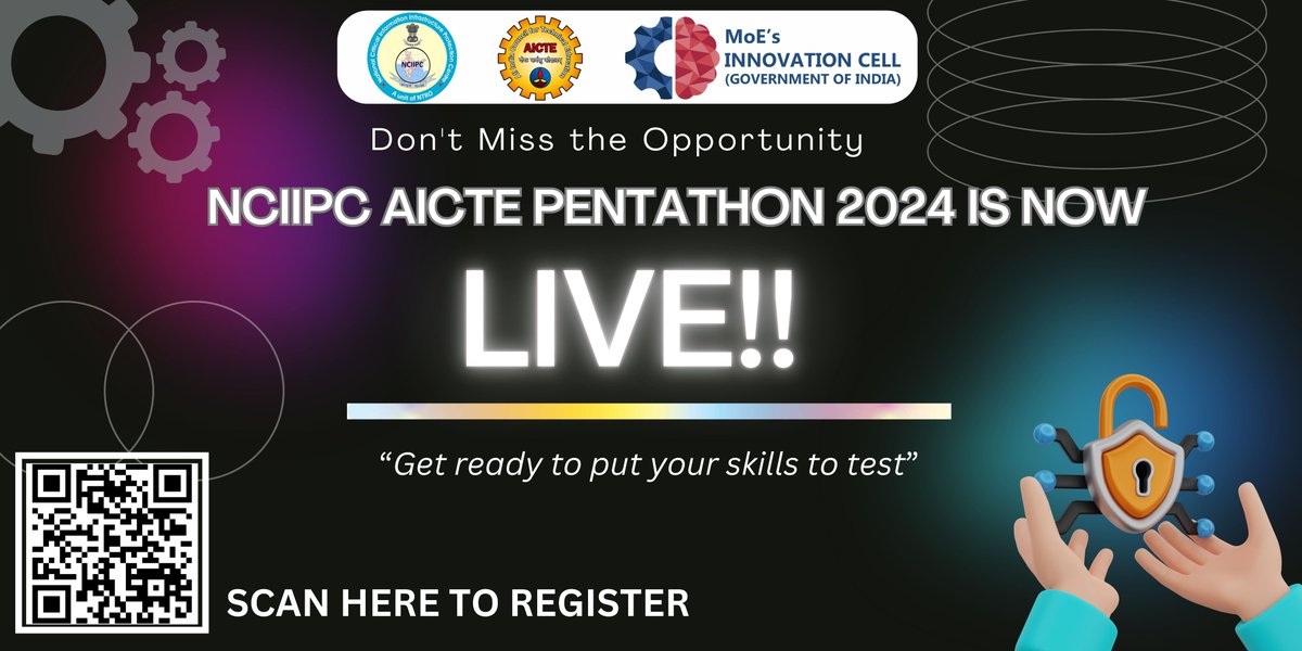 NCIIPC and AICTE's #PENTATHON2024 goes live at midnight today!! Register now at pentathon2024.in for the 48 hour National Cyber VAPT Challenge to be shortlisted to undertake #VAPTforINDIA Learn more at mic.gov.in/pentathon2024/