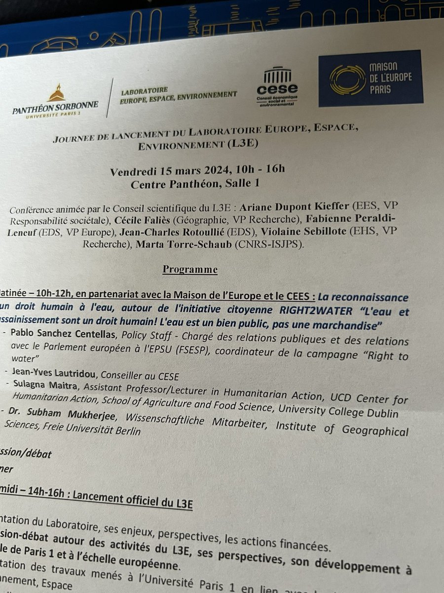 « « L’eau première cause des guerres à venir » @jylautridou à la conference <a href="/SorbonneParis1/">Université Paris 1 Panthéon-Sorbonne</a> La reconnaissance d’un droit humain à l’eau #RIGH2WATER #ICE <a href="/EconomiqueEt/">Conseil Economique, Social et Environnemental</a> <a href="/EPSUnions/">EPSU</a>