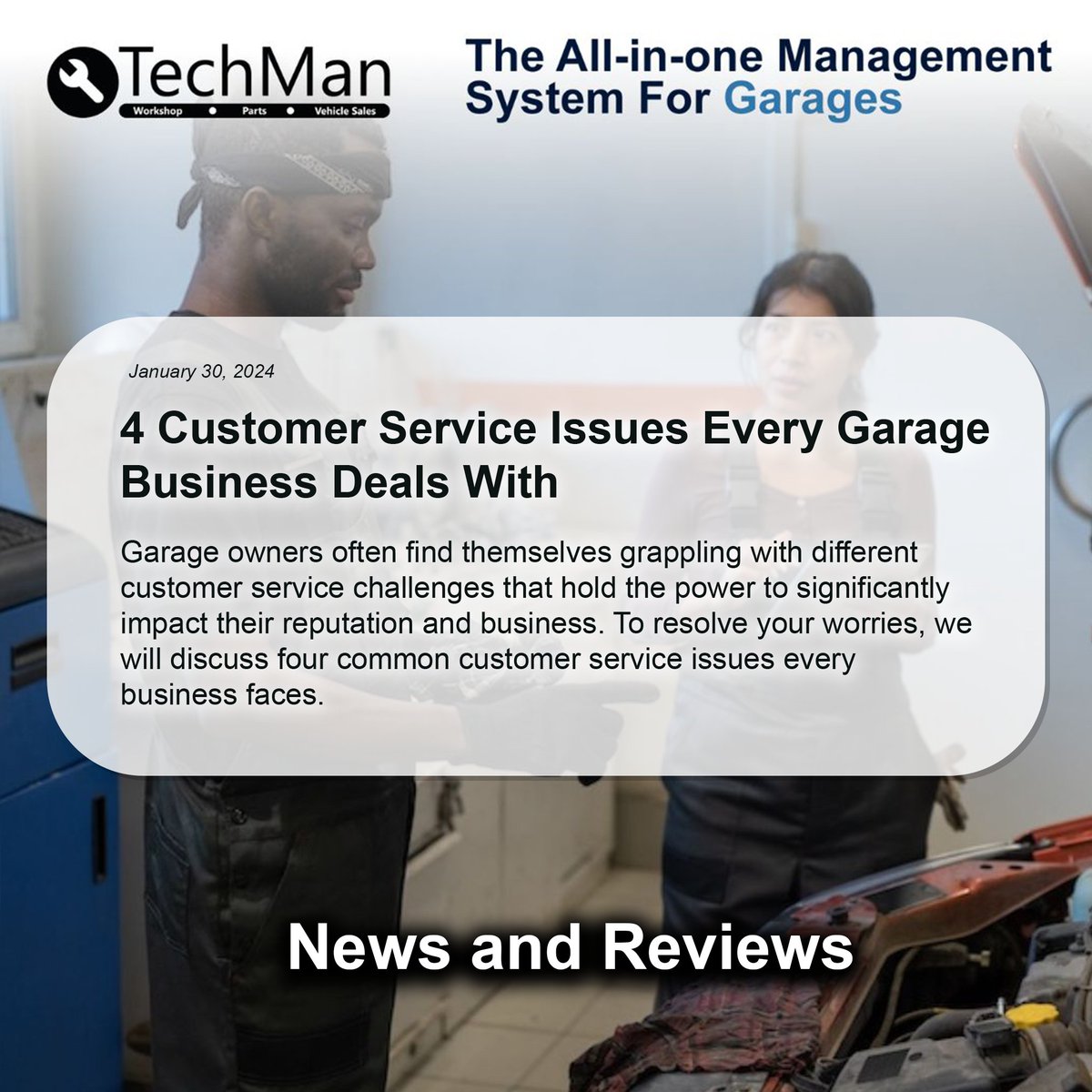 Struggling with customer service issues in your garage business? 💬

From communication breakdowns to delayed service times, the challenges can be overwhelming.

But don’t worry! Discover 4 ways you can minimise these problems.

Continue the blog here: techmangms.com/common-custome…