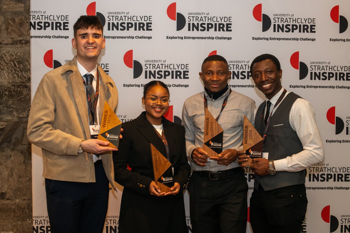 Congratulations to the winners of the 2023/24 Exploring Entrepreneurship Challenge - Natasha Chitambo, Alexandros Christou, Ubong Essien, Peter McAdoo & Fidelis Usman! Their team StrathEssentials aims to reduce the wastage of educational resources 📚 🔗strath.ac.uk/whystrathclyde…