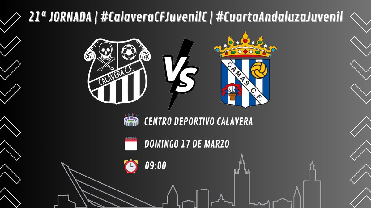 ☠️ MATCHDAY | #CalaveraCFJuvenilC 

🏴‍☠️ Abre la jornada dominical nuestro tercer equipo juvenil. Los chicos de <a href="/SamuelMacias92/">Samuel Macias Mateo</a> reciben al <a href="/CamasCF/">CAMAS C.F. Oficial</a> en busca de una nueva victoria que le acerque al objetivo del ascenso.
