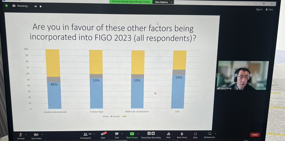 Dr Jason Wong presenting on FIGO 2023 endometrial carcinoma staging update - BAGP/BGCS survey update #BAGP #gynaepath #pathology #PathTwitter