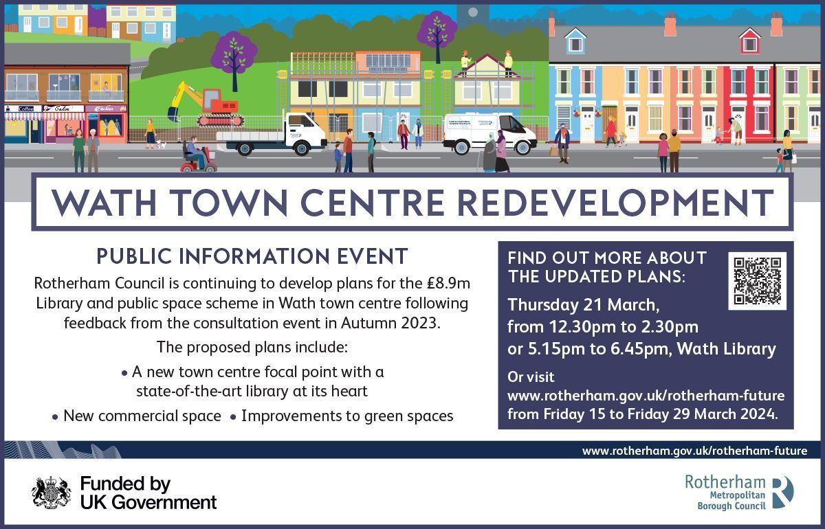 RiDO (@ridorotherham) on Twitter photo Find out more about the updated plans for the Wath Library & public space scheme at two information events on Thurs 21 March, from 12.30pm to 2.30pm or 5.15pm to 6.45pm. Further details can also be found online here: buff.ly/3sGOxNh
<a href="/RMBCPress/">Rotherham Council</a> <a href="/RothLibraries/">Rotherham Libraries</a> Find out more about the updated plans for the Wath Library & public space scheme at two information events on Thurs 21 March, from 12.30pm to 2.30pm or 5.15pm to 6.45pm. Further details can also be found online here: buff.ly/3sGOxNh
<a href="/RMBCPress/">Rotherham Council</a> <a href="/RothLibraries/">Rotherham Libraries</a>