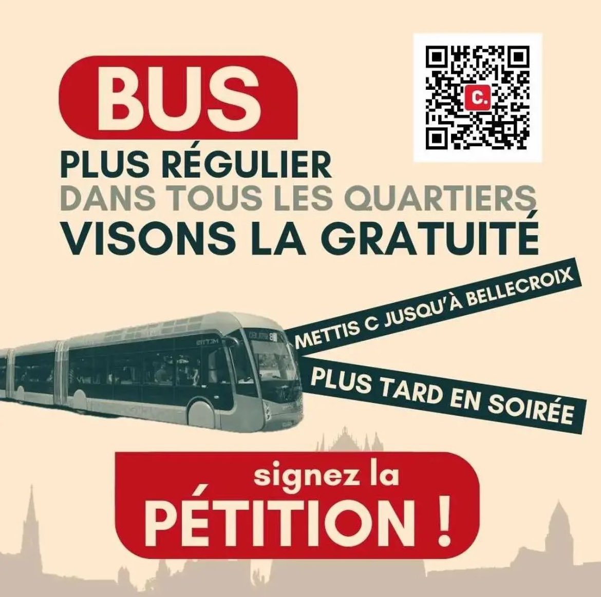 🚌 Pour une meilleure qualité et la gratuité des transports en commun à Metz, signez la petition à l'initiative du collectif auquel l'UNEF participe ! 👉🏻 chng.it/Vx2PC244M6 #metz #transports #petition #gratuit