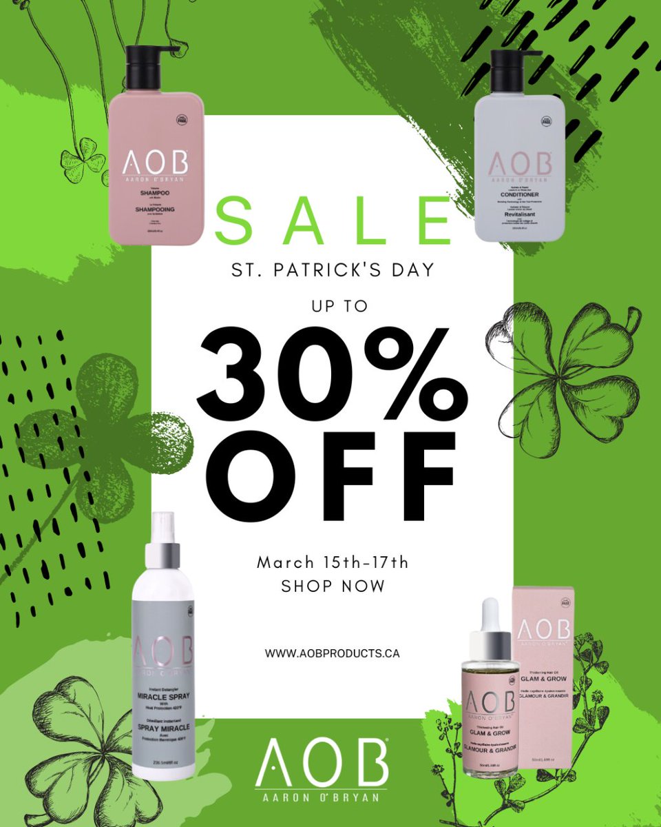 AOBProducts's tweet photo. 🍀🌟 Celebrate St. Patrick's Day with up to 30% OFF site-wide on our eco-friendly, hair-transforming essentials! 💚✨

From nourishing to volumizing, we've got the magic! 🌈✨ 

Hurry, this offer won't last long! 🕒🛍️

Visit https://t.co/a6ZZoJJ8U0 now https://t.co/p5HAiVogro