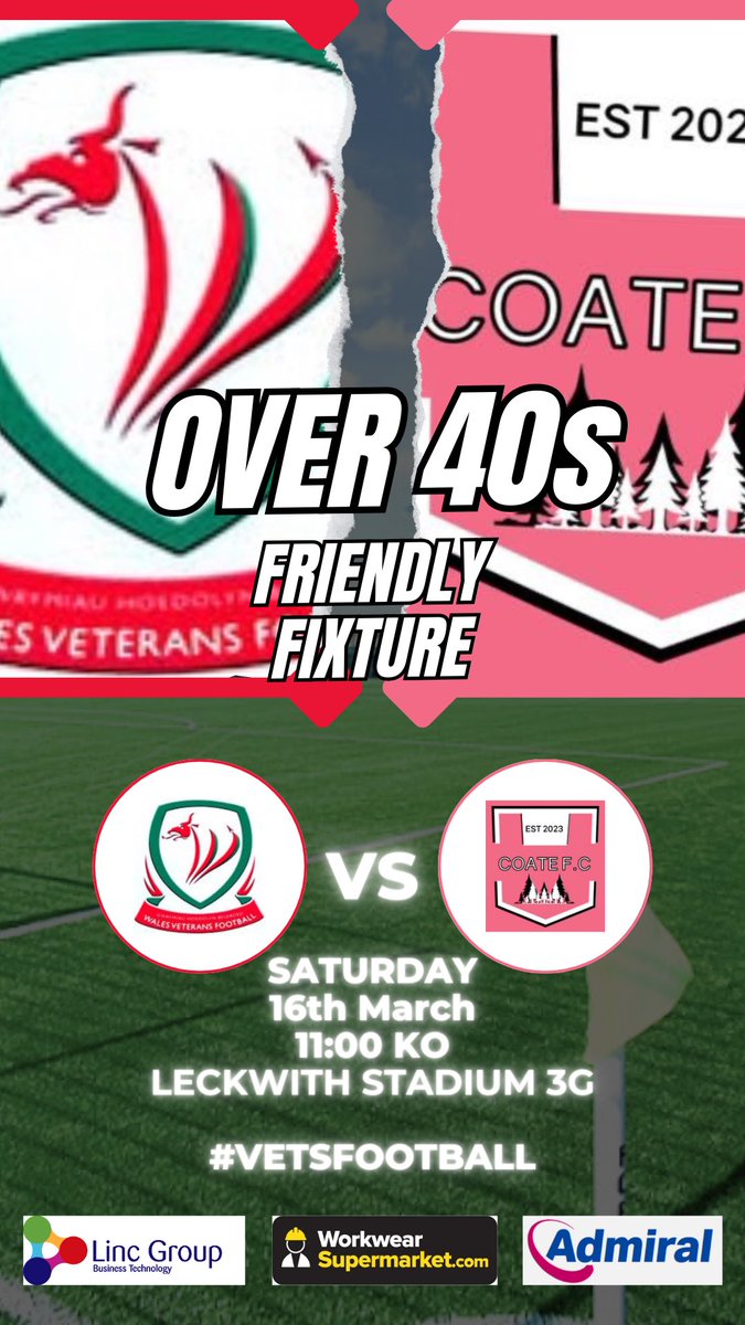**Over 40s Squad Announcement**

Manager <a href="/LWO4/">Laurence Owen</a> &amp; his squad welcome <a href="/CoateFcVets/">Nationwide Vets (Coate)</a> to <a href="/HouseofSportCDF/">Cardiff City House of Sport</a> tomorrow in what will no doubt be a tough fixture for the Welsh boys

🏟️ | Leckwith Stadium 3G
📆 | Saturday 16th March
⚽️ | 11:00 KO

Come along &amp; support #VetsFootball ❤️🏴󠁧󠁢󠁷󠁬󠁳󠁿⚽️