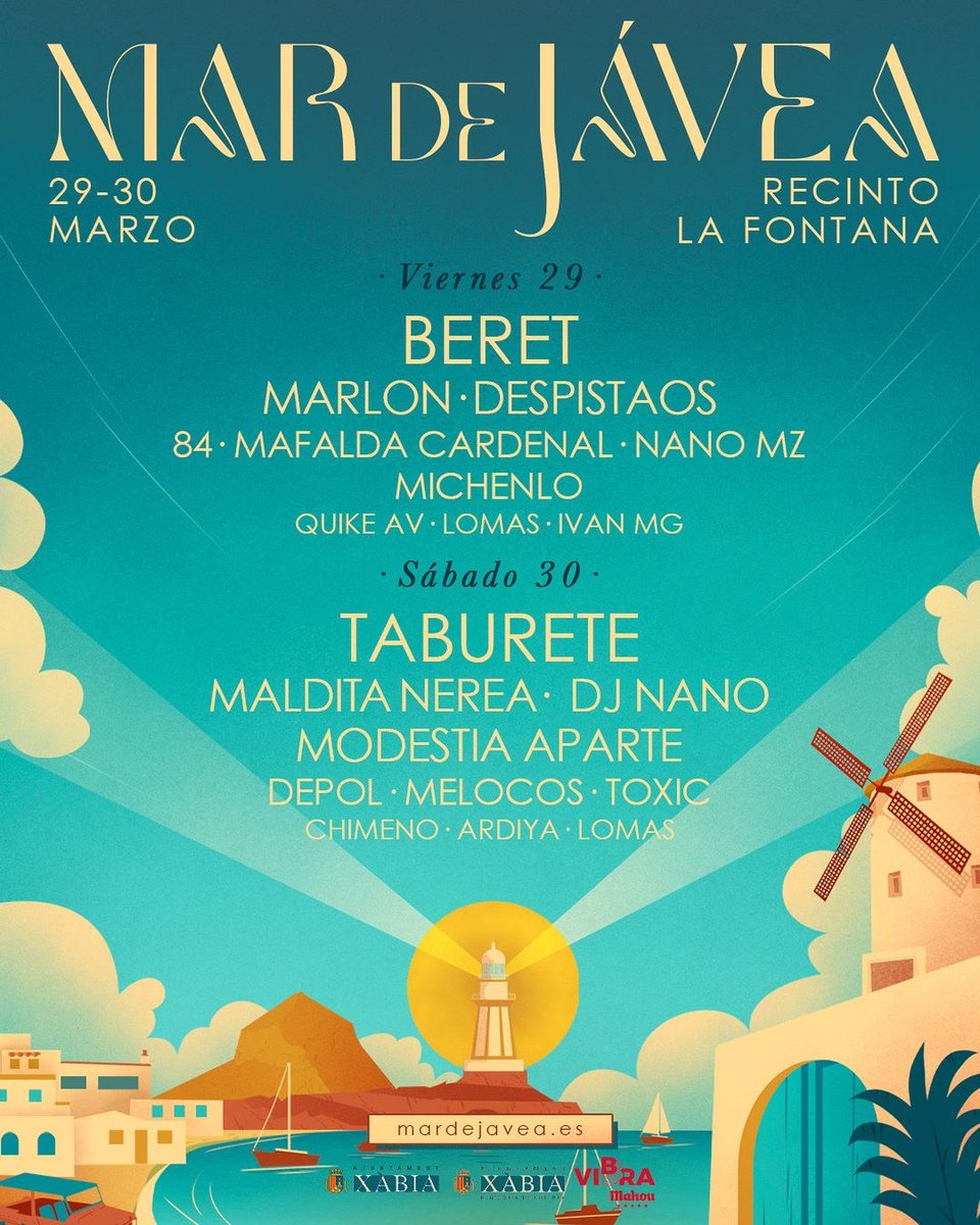 Planazo para terminar el mes ⬇️ 🌊 MAR DE JÁVEA - 29 y 30 de marzo junto a @JavierBeret, @taburete89, @Despistaos, @MalditaNerea y muchxs más ✨ 🎟️ ENTRADAS enterticket.es/eventos/festiv…