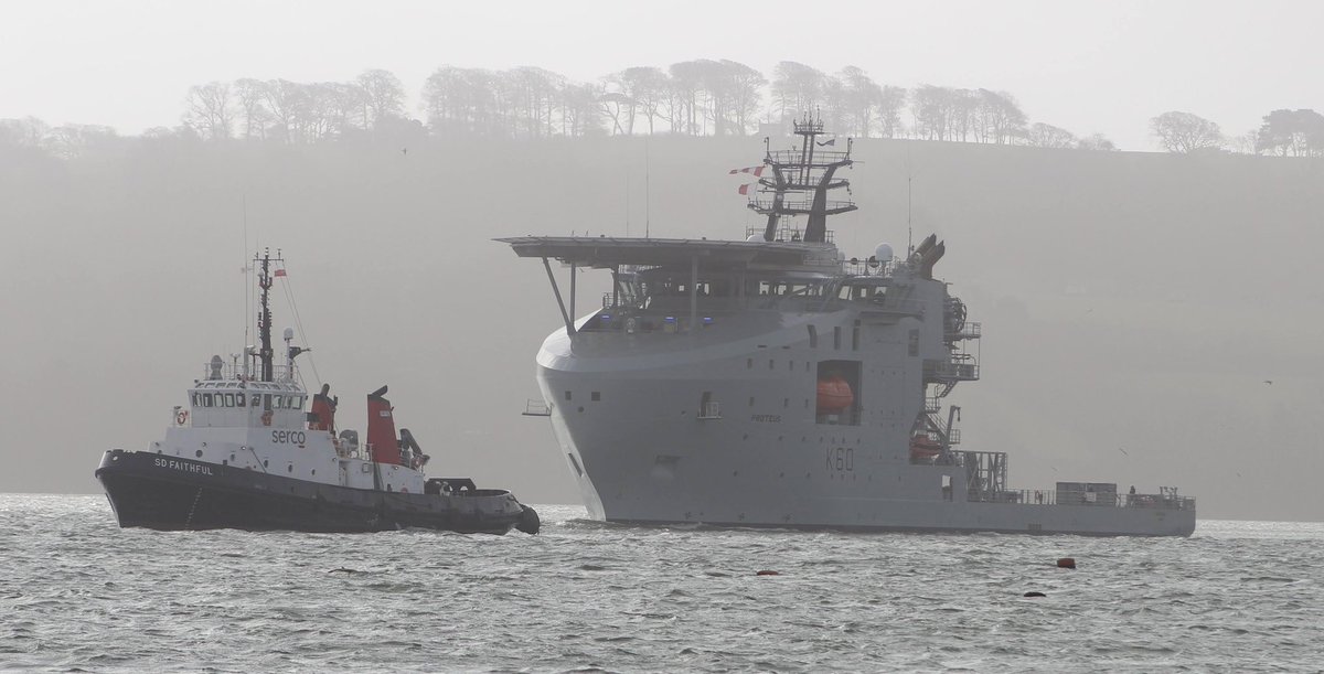 .@RFAProteus inbound to a wet and windy @HMNBDevonport @NavyLookout @RFAHeadquarters