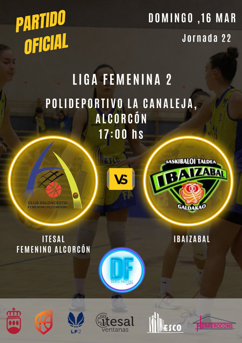 Partido del LF2 <a href="/ItesalVentanas/">Itesal Ventanas</a> FA vs <a href="/IbaizabalST/">Ibaizabal ST</a> este sábado a las 17h en La Canaleja.Una nueva oportunidad de disfrutar de baloncesto 🔝 en Madrid.Además en descanso exhibición de altura de <a href="/DanceAlcorcon/">DanceFactoryAlcorcon</a> No os lo podéis perder!! Planazo xa la tarde del sábado!! #mareamarilla