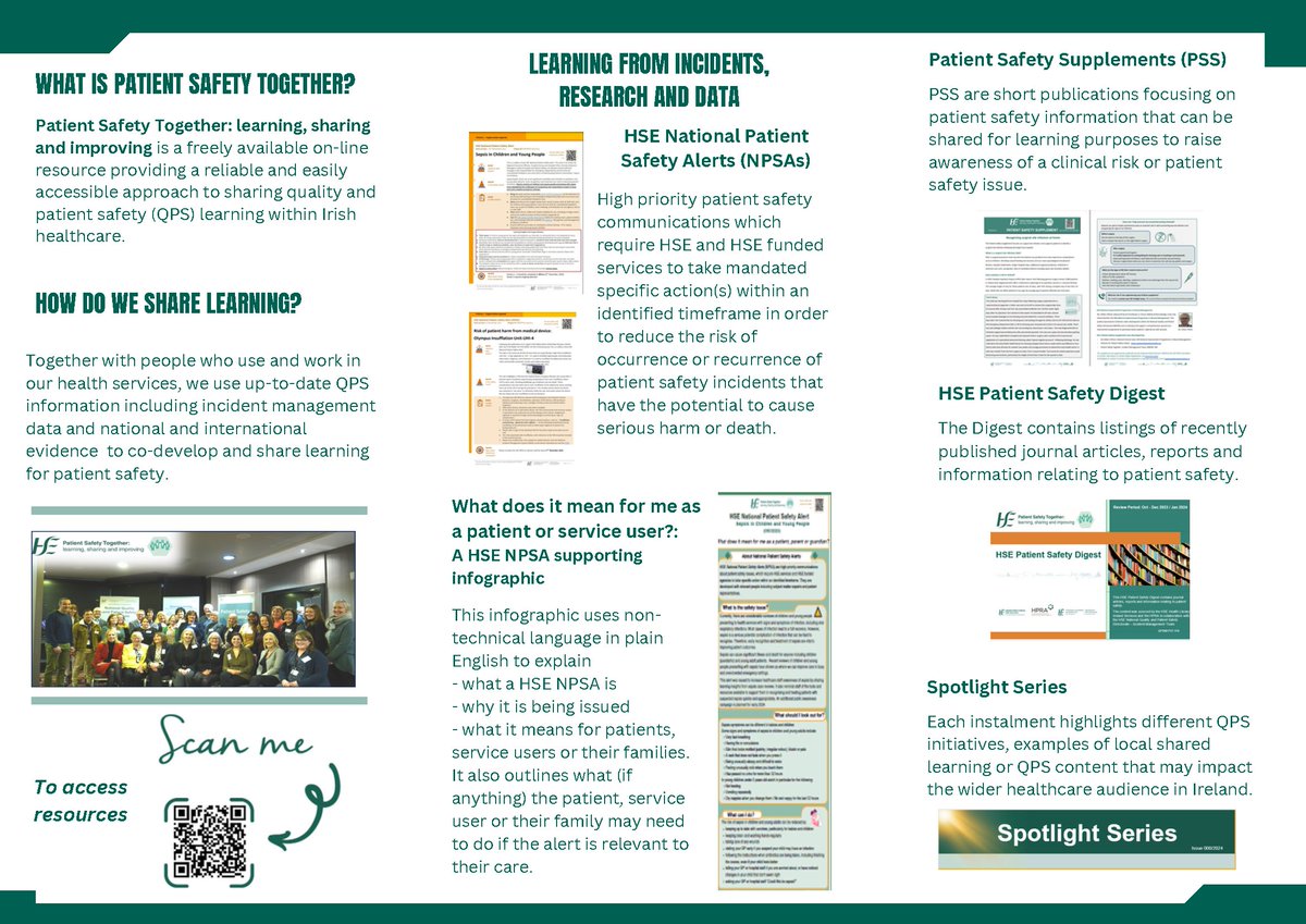 How can you spread the word about Patient Safety Together and the learning opportunities available? ⭐️A new brochure now available about #quality & #patientsafety resources and how everyone can get involved in sharing the learning. Access below: assets.hse.ie/media/document…