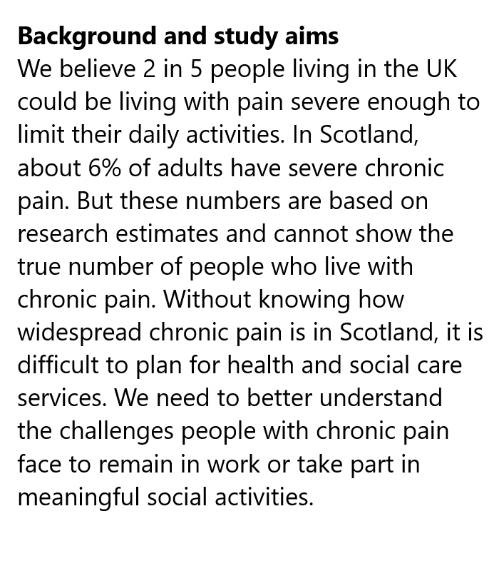 Developing and testing a way to correctly identify people with chronic pain from their primary care records Read about the new study by @DundeeCPRG @LesleyColvin1 registered at #ISRCTN isrctn.com/ISRCTN37628569