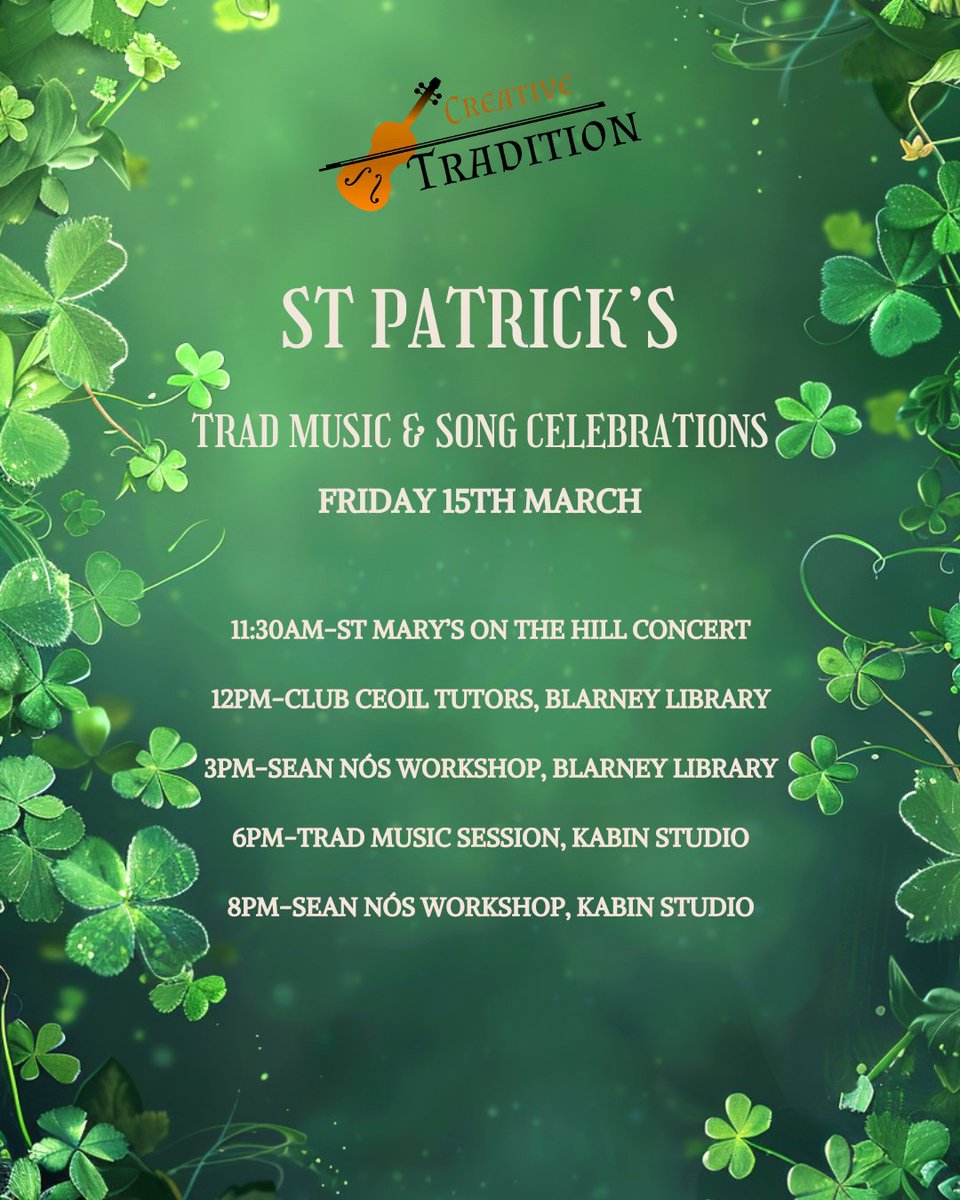 Busy & exciting day ahead! Wishing everyone a very happy St Patrick's Day weekend. Looking forward to celebrating with a bit of music today to set the mood. Go raibh maith agaibh to our partners @MusicGenCC @corkcitycouncil @thekabinstudio @MusicalNeighbo