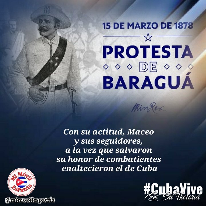 #CubaViveEnSuHistoria: 15 de marzo de 2024, Aniversario 146 de la histórica Protesta de Baraguá. De Maceo aprendimos que la libertad no se mendiga, que se conquista con el filo del machete. #FidelPorSiempre: "El futuro de nuestra Patria será un eterno Baraguá" #Cuba