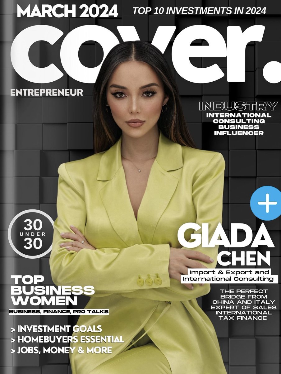 Giadychen's tweet photo. I’m honored to be the face of the cover of @Entrepreneur Magazine of this month , and proud to rappresent the hard work 📈 https://t.co/K4JZI1V5jj