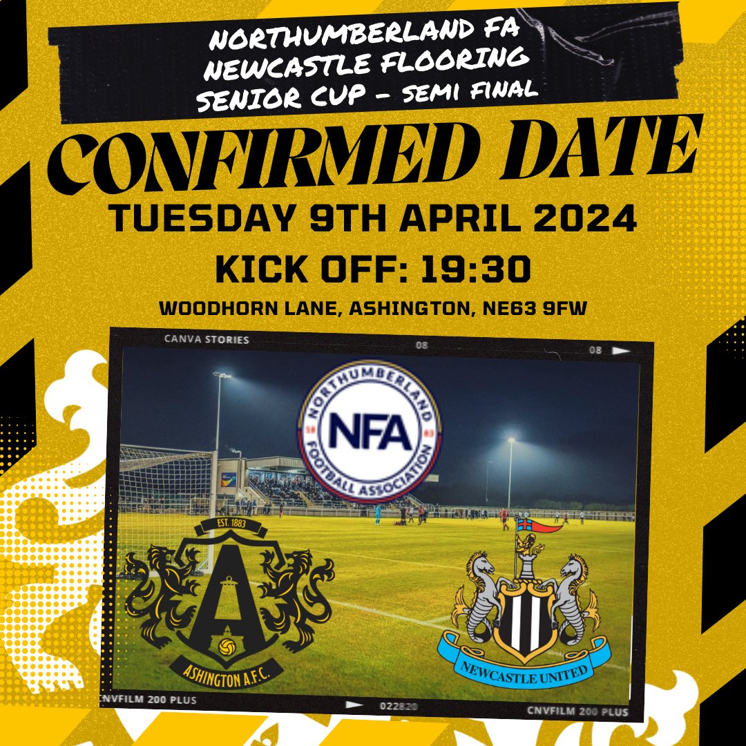 Ashington_FC's tweet photo. ๐๐ SENIOR CUP UPDATE ๐๐
We are pleased to confirm that our @NorthumFA Newcastle Flooring Senior Cup - Semi Final tie against @NUFC U21s will be played at Woodhorn Lane on Tuesday 9th April 2024 with kick off at 19:30.
Further details including ticketing will be announced in due course.