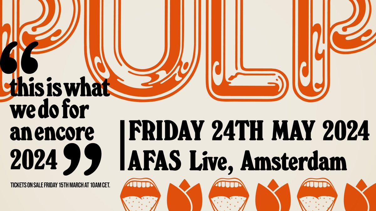 Pulp at @AFASLive Amsterdam, 24 May 2024. Tickets now on sale !!! ticketmaster.nl/event/303295