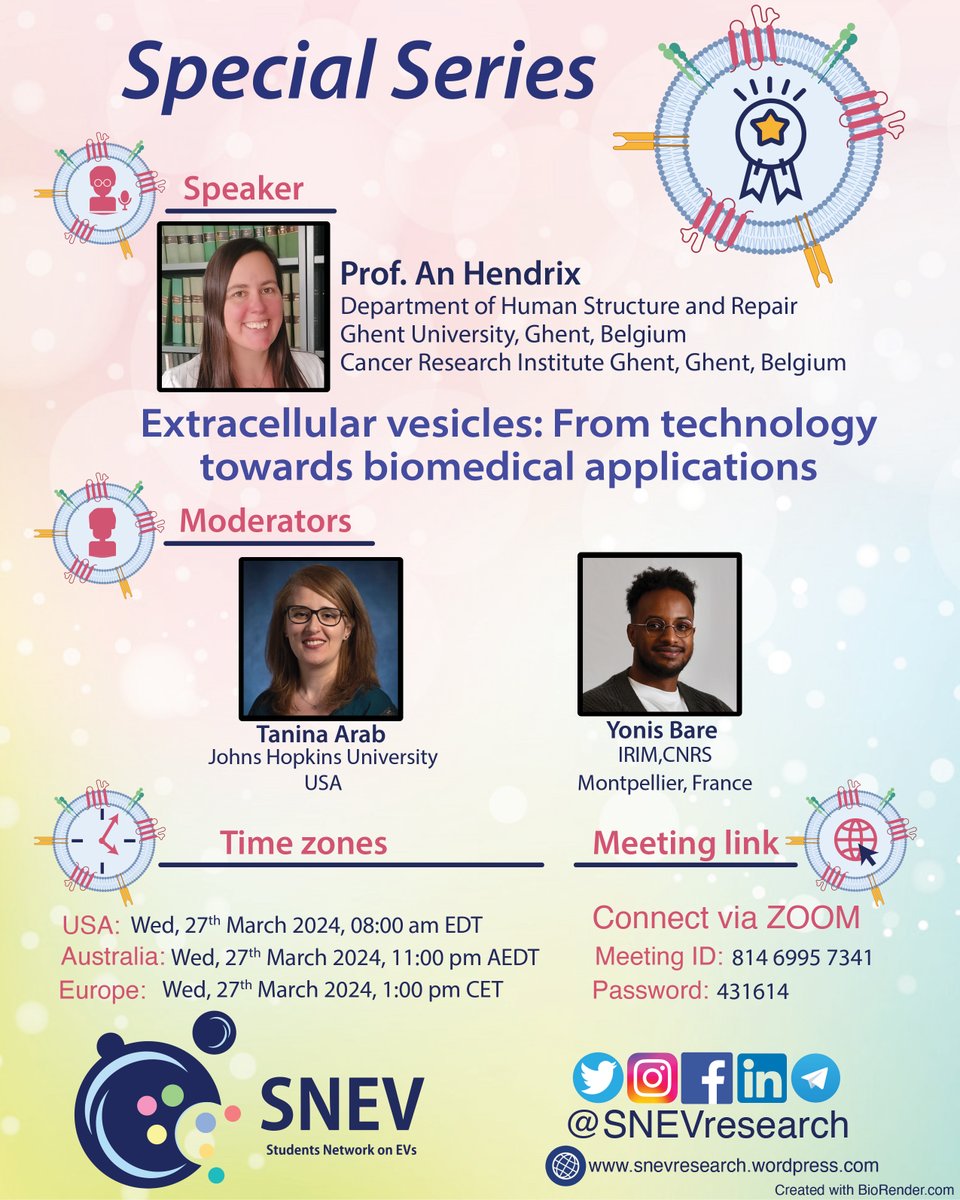 Student Network on EVs (@snevresearch) on Twitter photo 🚨In 1 hour!🚨
This March 27th, tune in to our next Special Series talk featuring Prof. An Hendrix (<a href="/AnHendrix2/">An Hendrix</a> <a href="/ResearchUGent/">Ghent University Research</a>) about EV-TRACK, a knowledge base to promote transparent EV research and help standardise EV experimental methods.
TimeZone: notime.zone/Nt0hX84LUsKvk 🚨In 1 hour!🚨
This March 27th, tune in to our next Special Series talk featuring Prof. An Hendrix (<a href="/AnHendrix2/">An Hendrix</a> <a href="/ResearchUGent/">Ghent University Research</a>) about EV-TRACK, a knowledge base to promote transparent EV research and help standardise EV experimental methods.
TimeZone: notime.zone/Nt0hX84LUsKvk