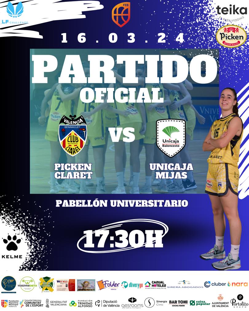 ¿Hacemos una pequeña pausa en plenas fiestas falleras? 
Ven a animar a nuestro equipo Challenge, este sábado a las 17:30hrs, en el pabellón universitario, en el importante partido frente al Unicaja de Málaga. ¡Te esperamos!
#jueganellasganamostodos #goPickenclaret #lfchallenge