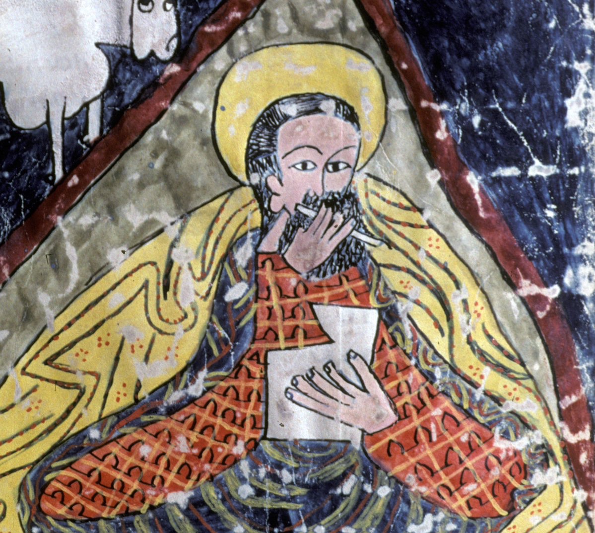 ArtEthiopic's tweet image. Did you just eat a piece of your parchment, St Luke?!

Ethiopia, 15th c.   #luke #evangelist #parchment #oops #eating #africanart