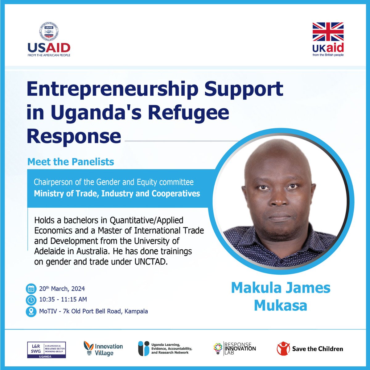 #MeetThePanelists Meet one of our experts during the panel discussion of the Entrepreneurship Support in Uganda's Refugee Response convener! 🙌 We can't wait to have James Makula be part of the discussions 💻 Join us online bit.ly/49DXyXN 📅 20/03 ⏲ 8.30AM @mtic_uganda