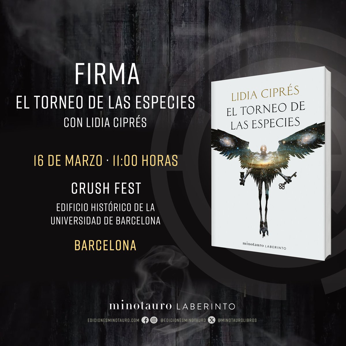 ¡<a href="/LidiaCiR/">Lidia Writer</a> firmará mañana #ElTorneoDeLasEspecies en el #CrushFest (<a href="/Bookish_es/">Bookish.es</a>) de #Barcelona! 👇

¡Acércate y llévate tu ejemplar dedicado!

🗝️ ow.ly/efVB50KIOFA

#MinotauroLaberinto
